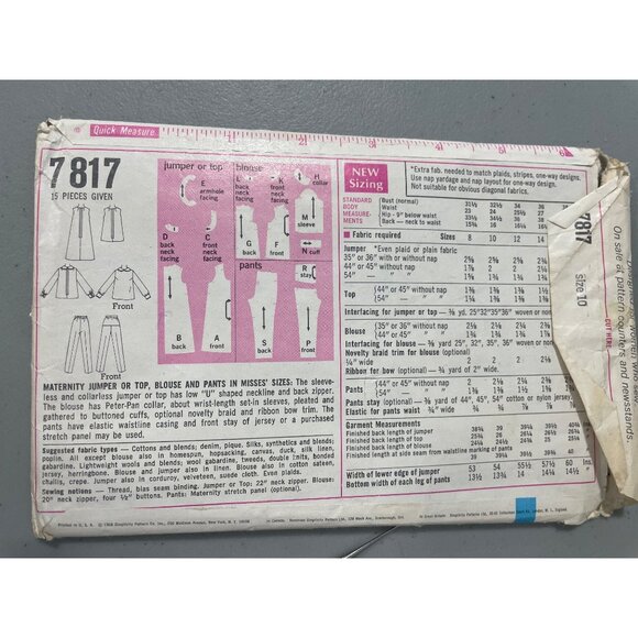 Simplicity 7817 1970s Maternity Pattern Size 10 Top Jumper Blouse Pants CUT - Picture 3 of 7